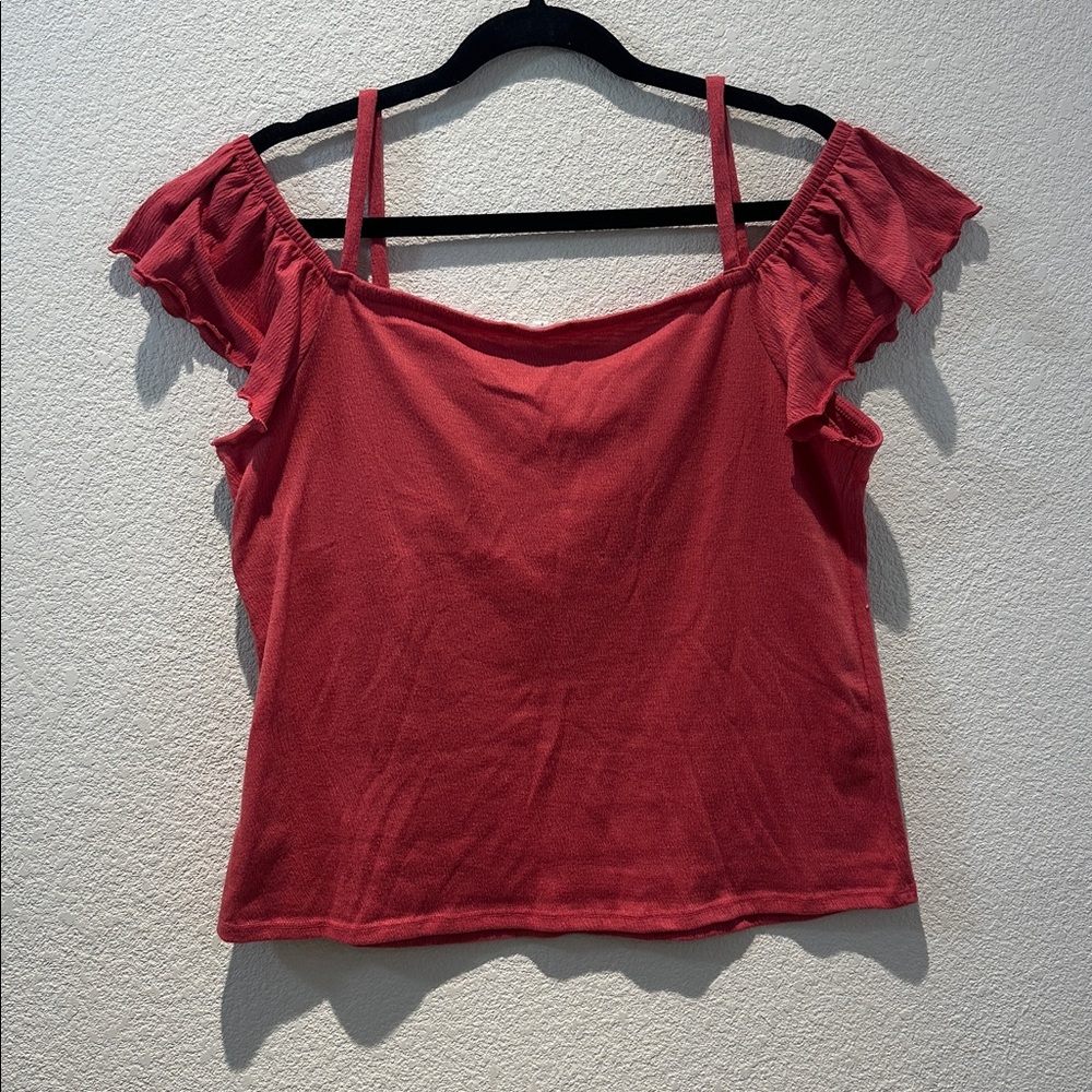 Maurices Coral Ruffle Off-Shoulder Slightly Crop Top Size Large - Picture 4 of 6